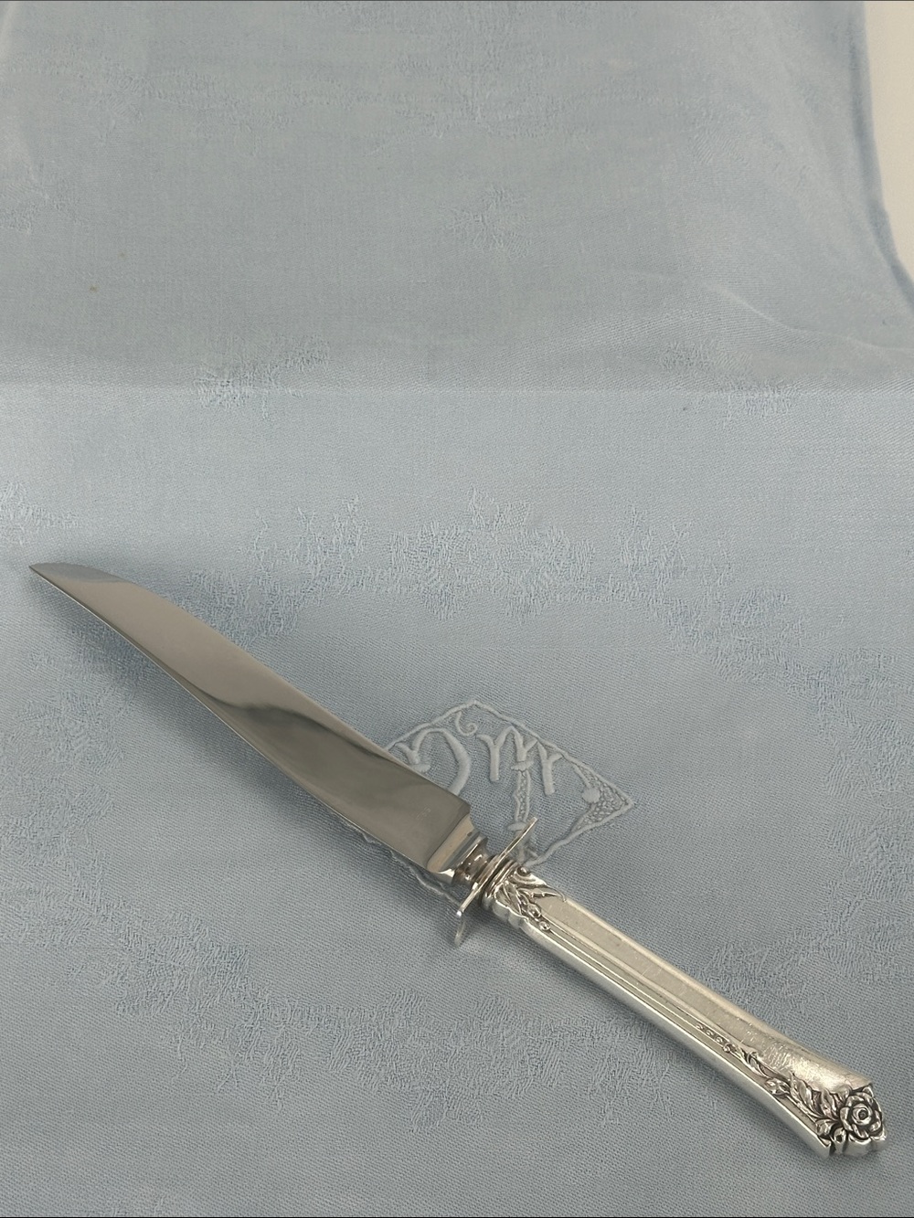 Damask Rose Sterling Silver Carving Knife with Sterling Guard. 10" in Length